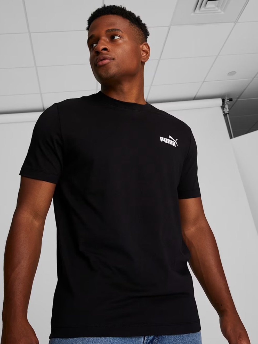 Puma Men's Essentials Black Tee with White Logo